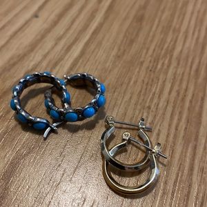Silver & Turquoise earings + Gold hoops